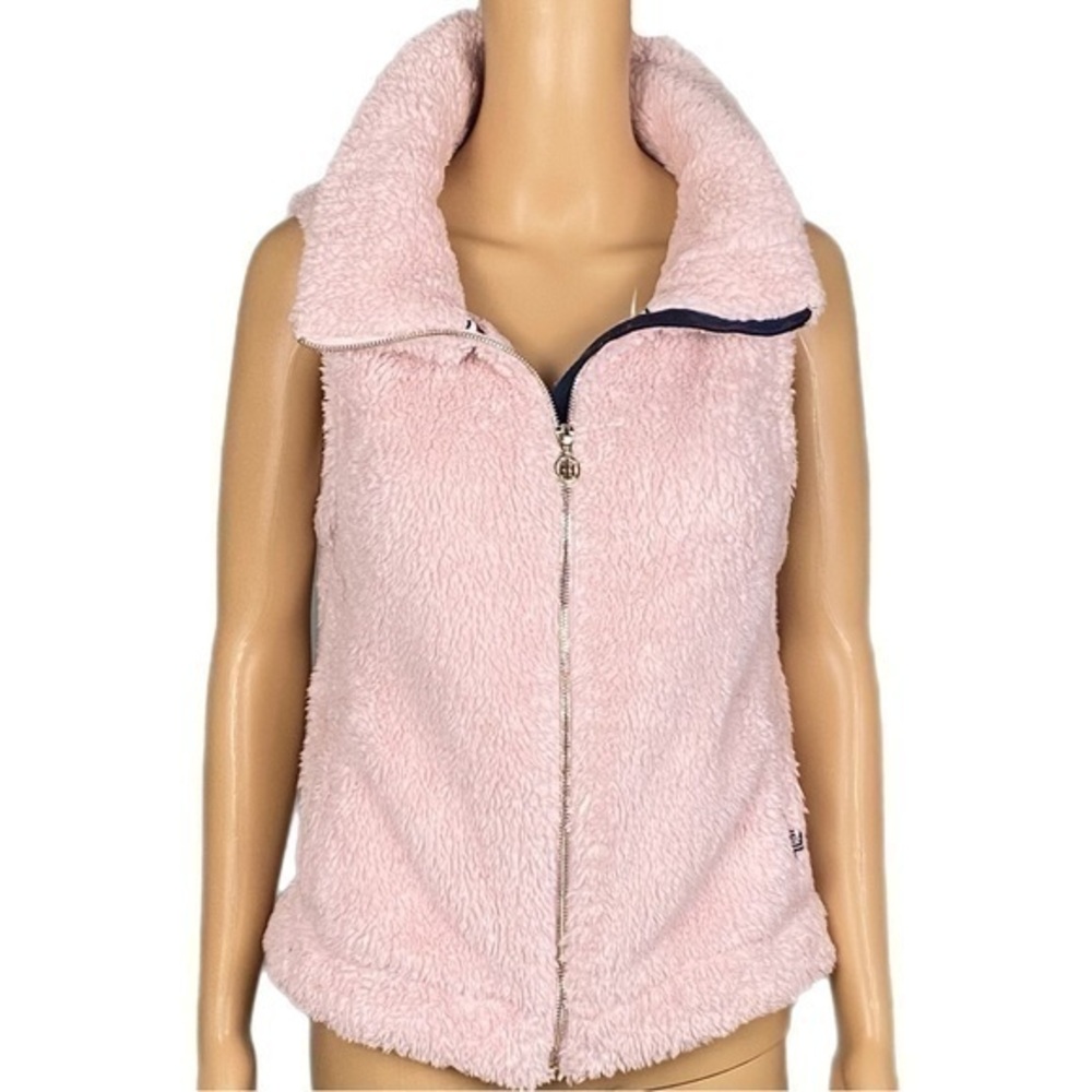 TOMMY HILFIGER pink, soft and cozy Sherpa fleece vest w/pockets. Size Small. EUC